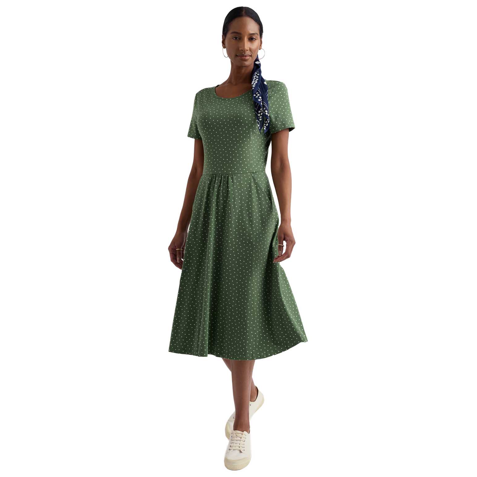 Seasalt Cornwall S/S April Dress - Little Sponge Spot Dried Basil